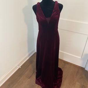 Velvet Azazie maroon bridesmaid dress